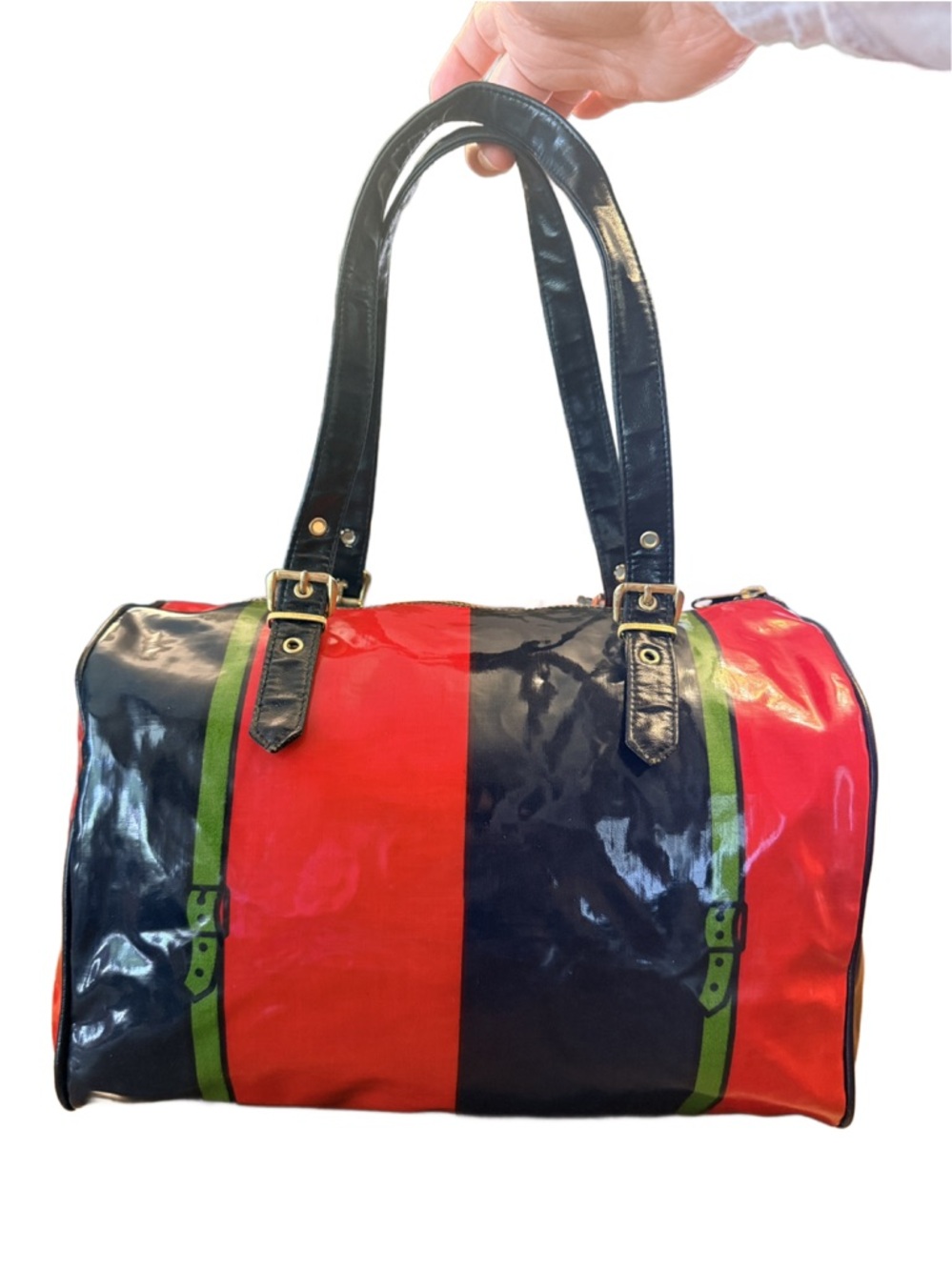 Vintage Roberta di Camerino Patent Trompe L’Oeil Illusion Bag in Black Red Green